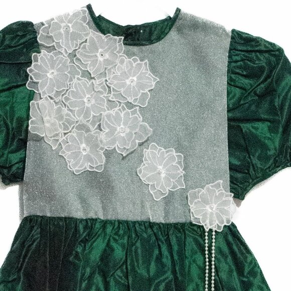 Marshmallow Baby Girl Emerald White Fit & Flare Dress Tie Crewneck Puff Sleeve 7 - Picture 4 of 5